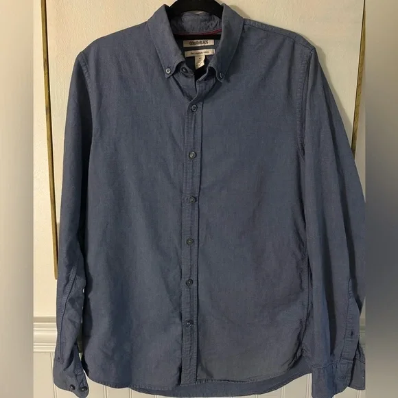 GOODTHREADS Men's Slim-Fit Long-Sleeve Oxford Indigo Chambray Button Up Size M - Picture 4 of 11